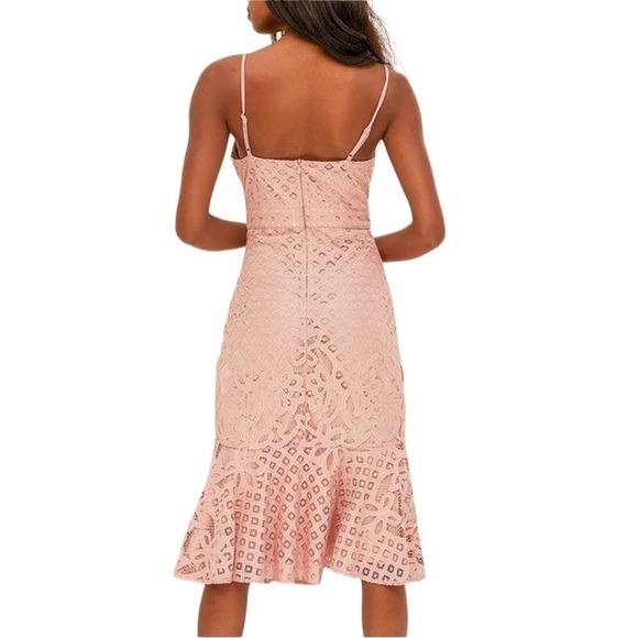 𝅺LULUS Unlimited Love Dusty Pink Lace Trumpet‎ Midi Dress Size S - Picture 4 of 12
